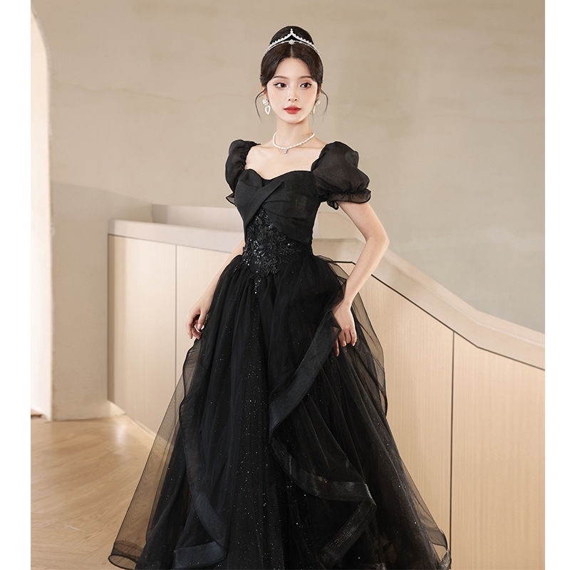 Hawlife Korean Black Puff Sleeve Elegant Civil Wedding Cocktail Prom Dinner Dress Gown 42 Shopee Malaysia