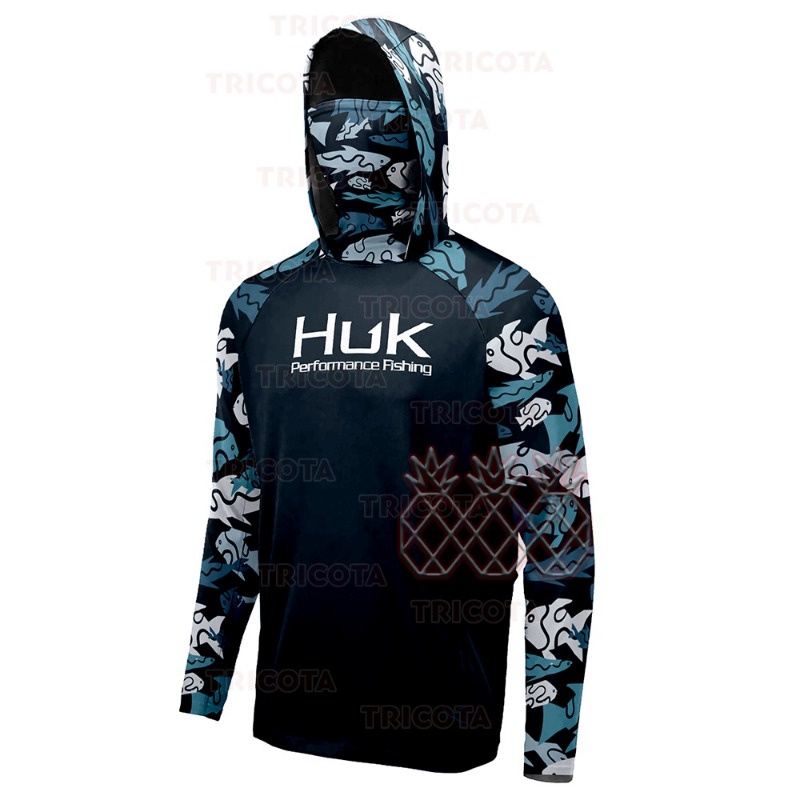 HUK Fishing Shirt Summer UPF50+ Performance T Shirt Hood Long