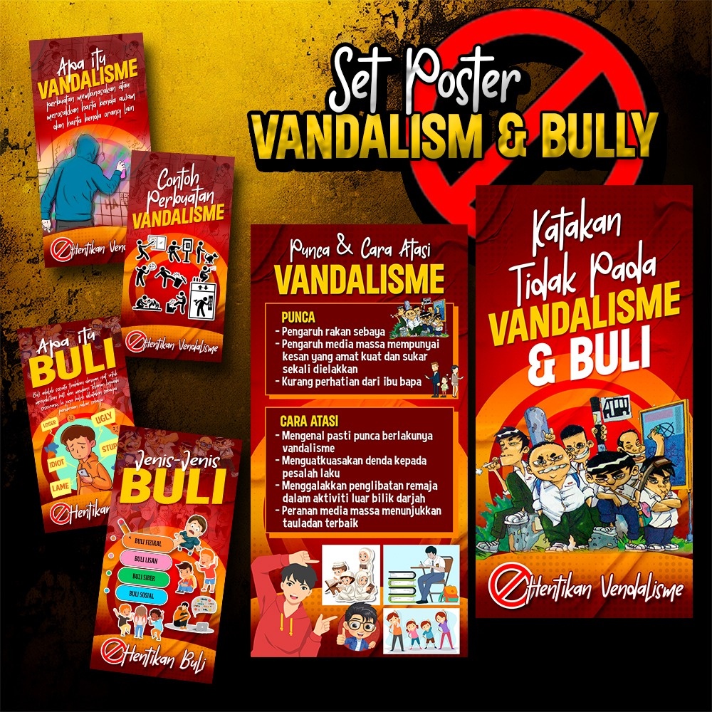 Set Poster infografik Cegah Vandalisme dan Buli di Sekolah (10 pilihan ...