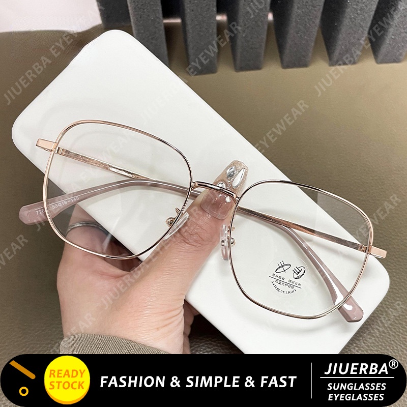 Jiuerba Rose Gold Square Frame Anti Blue Light Eyeglasses Korean