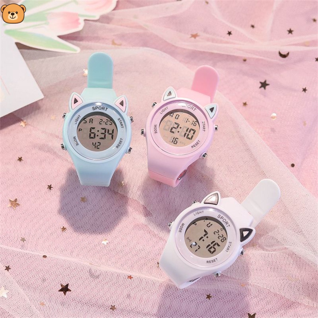 Cute Cat Ears Digital Watches Waterproof LED Screen Soft Strap Wristwatch  for Time and Schedule Organize CEP