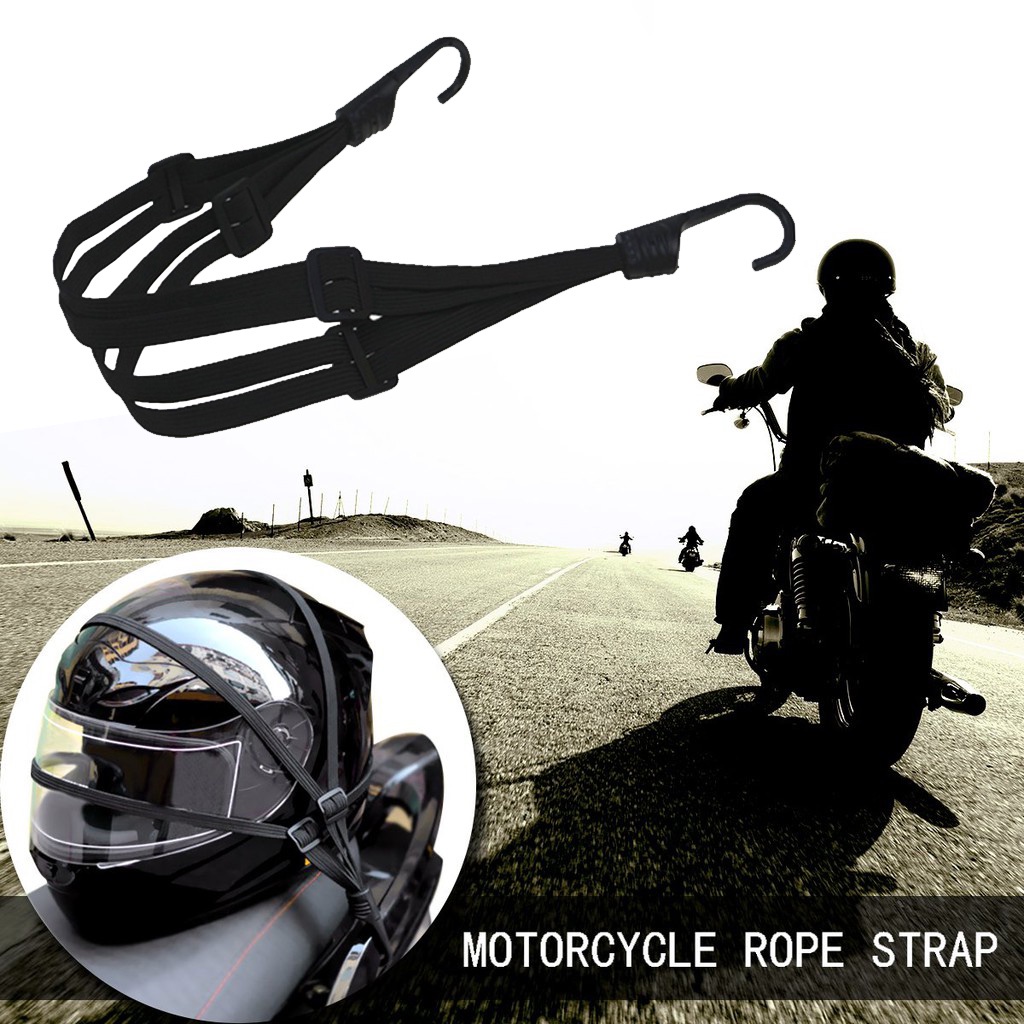 Motorcycle Helmet Bungee Cords – 24" Retractable Elastic Straps With Hooks, 4-Way Tie-Down For Luggage & Gear (2-Pack, Black)