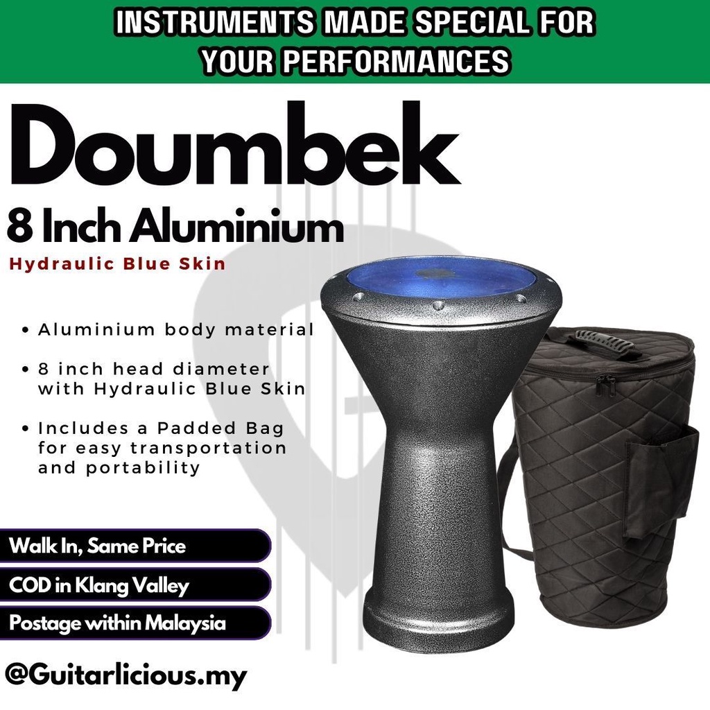 8 inch Doumbek with Hydraulic Blue Skin and Padded Bag - DUBK-10SC ...