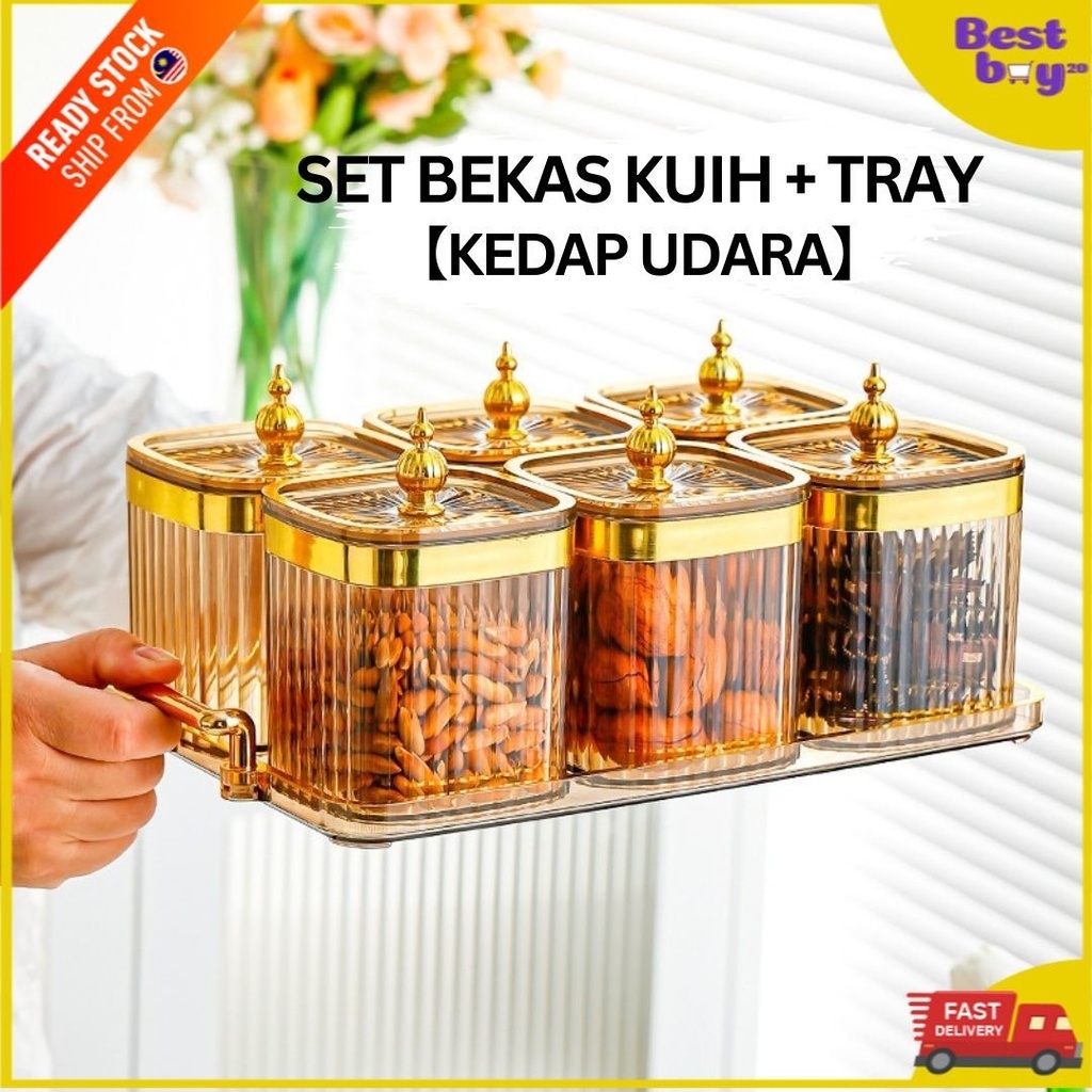 【kedap Udara】set Bekas Kuih Acrylic Food Crystal Container Set Candy Jar Bekas Balang Kuih Raya 9262