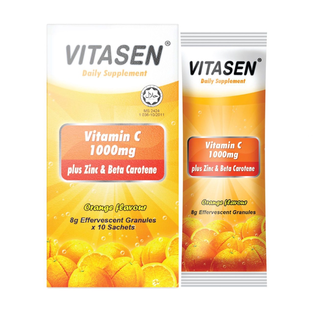 VITASEN VITAMIN C 1000MG PLUS ZINC & BETA CAROTENE ORANGE FLAVOUR [8G X