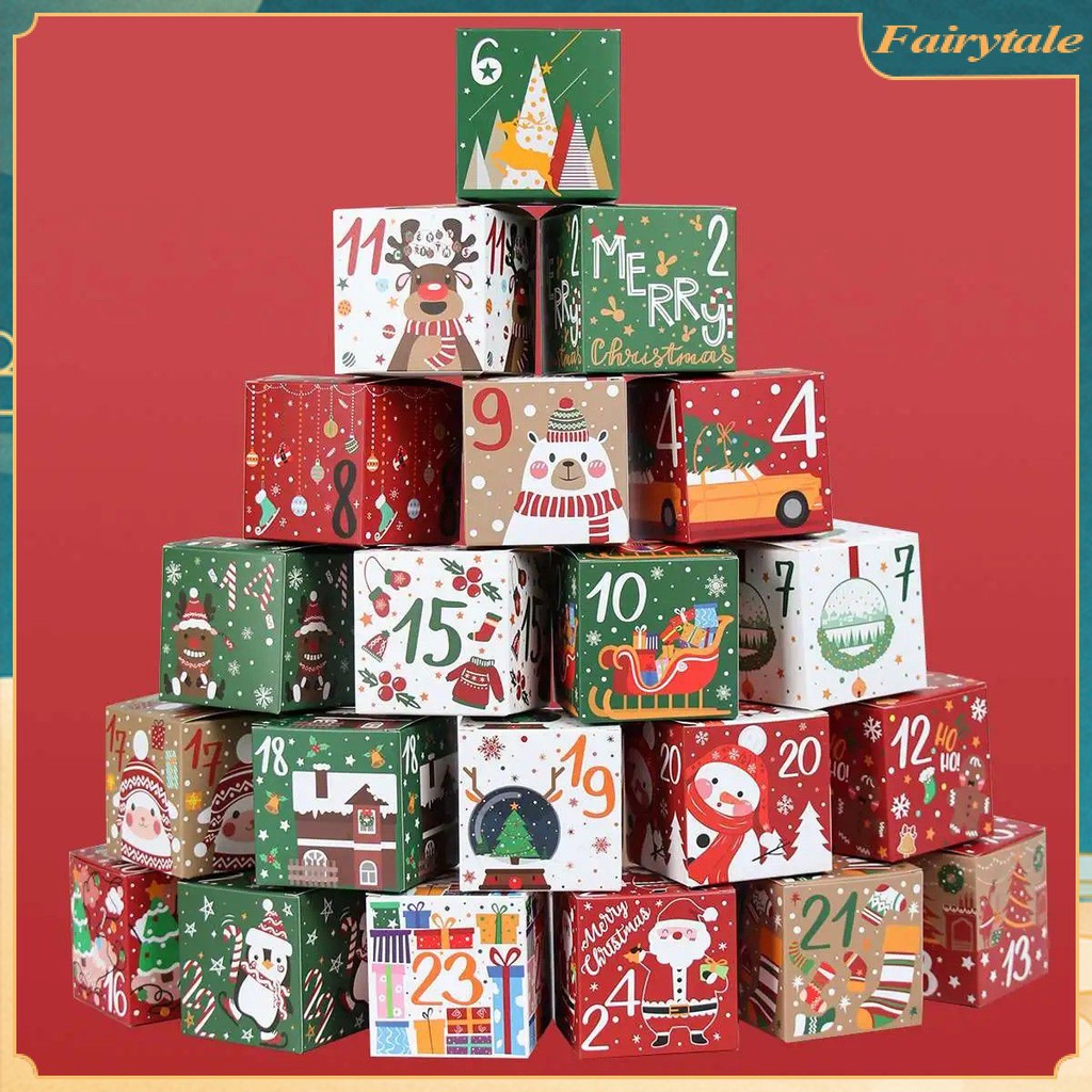 24pcs Christmas Gift Box Christmas Advent Calendar Candy Box Paper