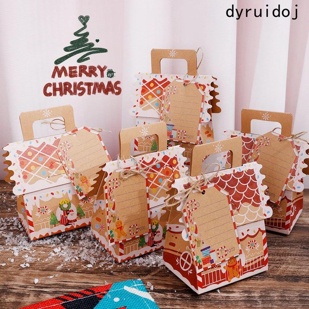 DYRUIDOJ 5pcs Christmas House Shape Gift Box, Kraft with Card Candy ...