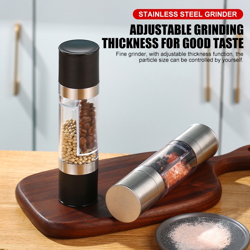 Stainless Steel Salt and Pepper Grinder Set Adjustable Thickness Manual  Salt Grinder Suitable for Kitchen, Picnic - Acacia wood pepper mill (white