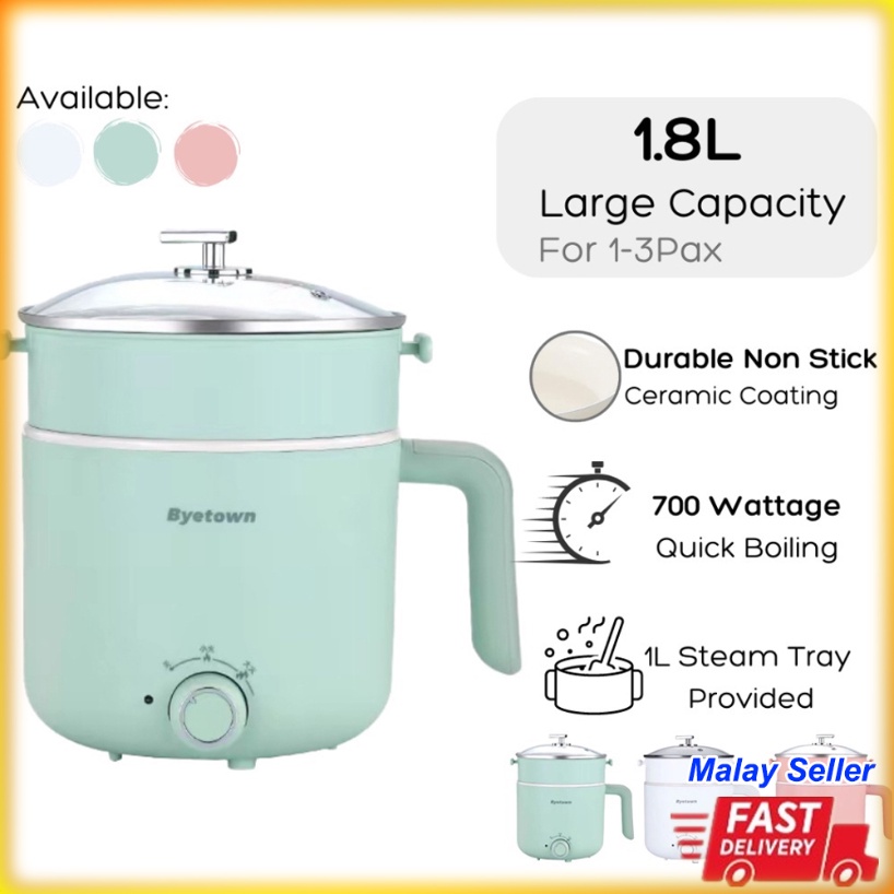 1.8L Electric Cooker with Steamer Non-Stick Ceramic Coating ...