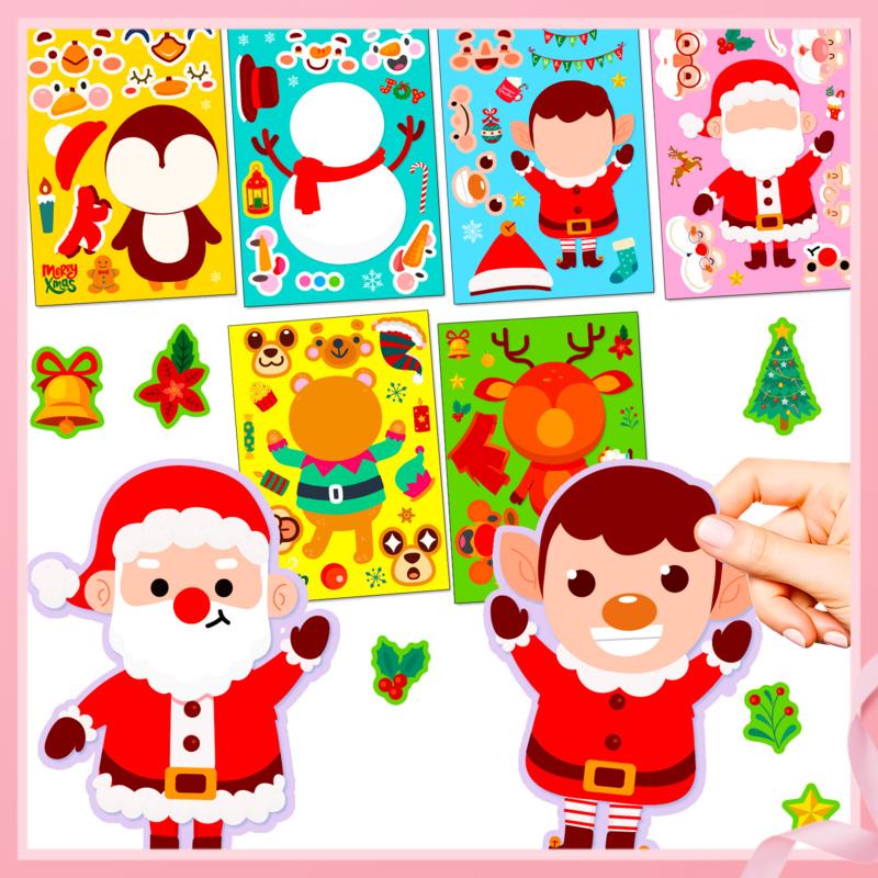Cute Santa Cartoon Face Changing Stickers Children's Educational ...