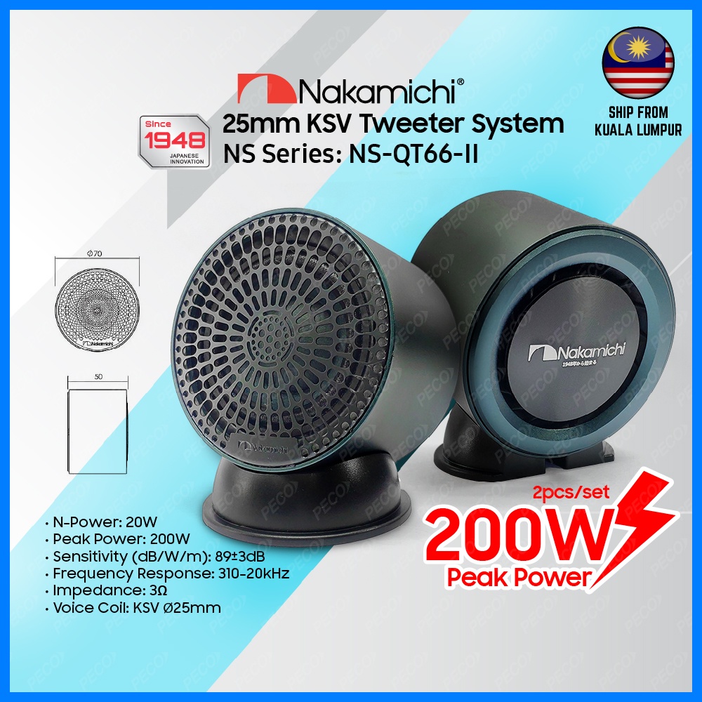 NAKAMICHI NS-QT66-II 25mm KSV Car Tweeter System 200 Watts Car Tweeter ...