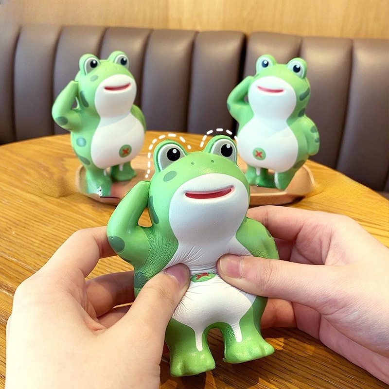 Trendy Salute Frog Decompression Toy Cartoon Slow Rebound Solitary Frog  Squishy Toys Cute Kids Doll Friend Gift