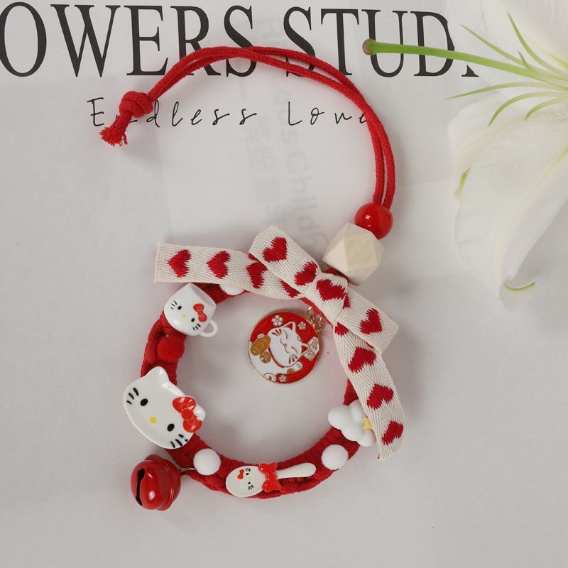 Sanrio Hello Kitty Love Bell Pendant Bracelet Female Handmade Beaded  Girlfriend Bracelet Gift Student Jewelry Accessories