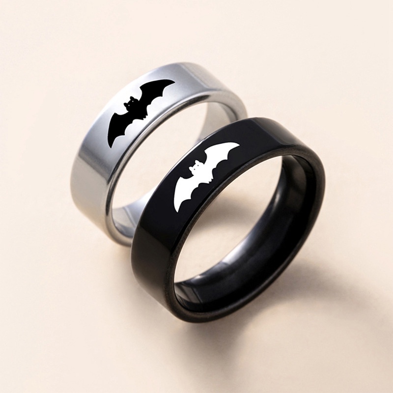 NM11 Cute bat pattern men’s and women’s stainless steel couple rings ...