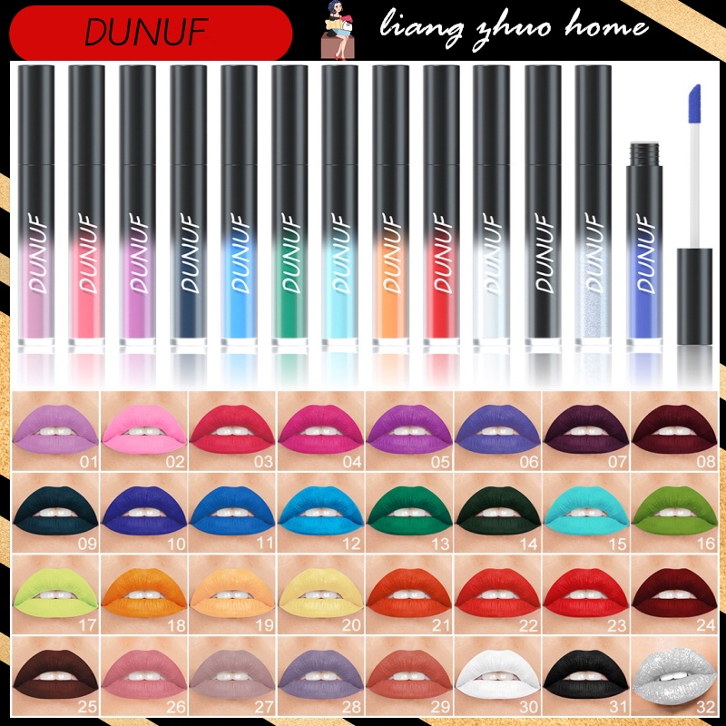 DUNUF Waterproof Colourful Lip Gloss Nude Purple Lasting Velvet Matte ...
