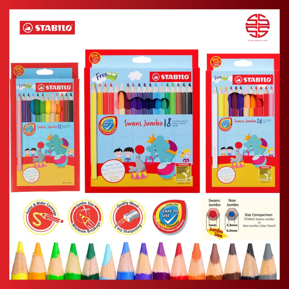 [Super SaverS] Stabilo Swans Pensel Warna Jumbo percuma Pengasah Jumbo ...