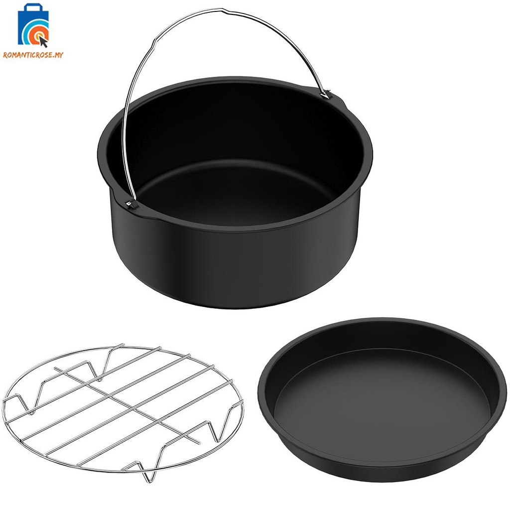 3Pcs Air Fryer Pizza Pan and Cake Barrel with Steam Rack 7inch Food
