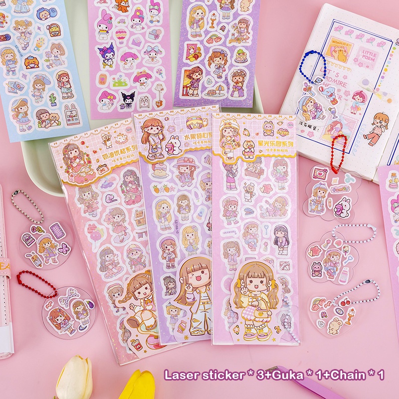 Laser Shiny Stickers Cartoon Goo Card Sticker Set Children Handmade diy ...