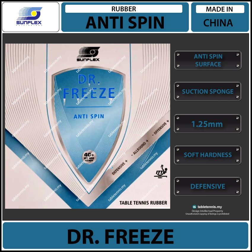 Sunflex Dr. Freeze Anti Spin Table Tennis Rubber Getah Ping Pong ...