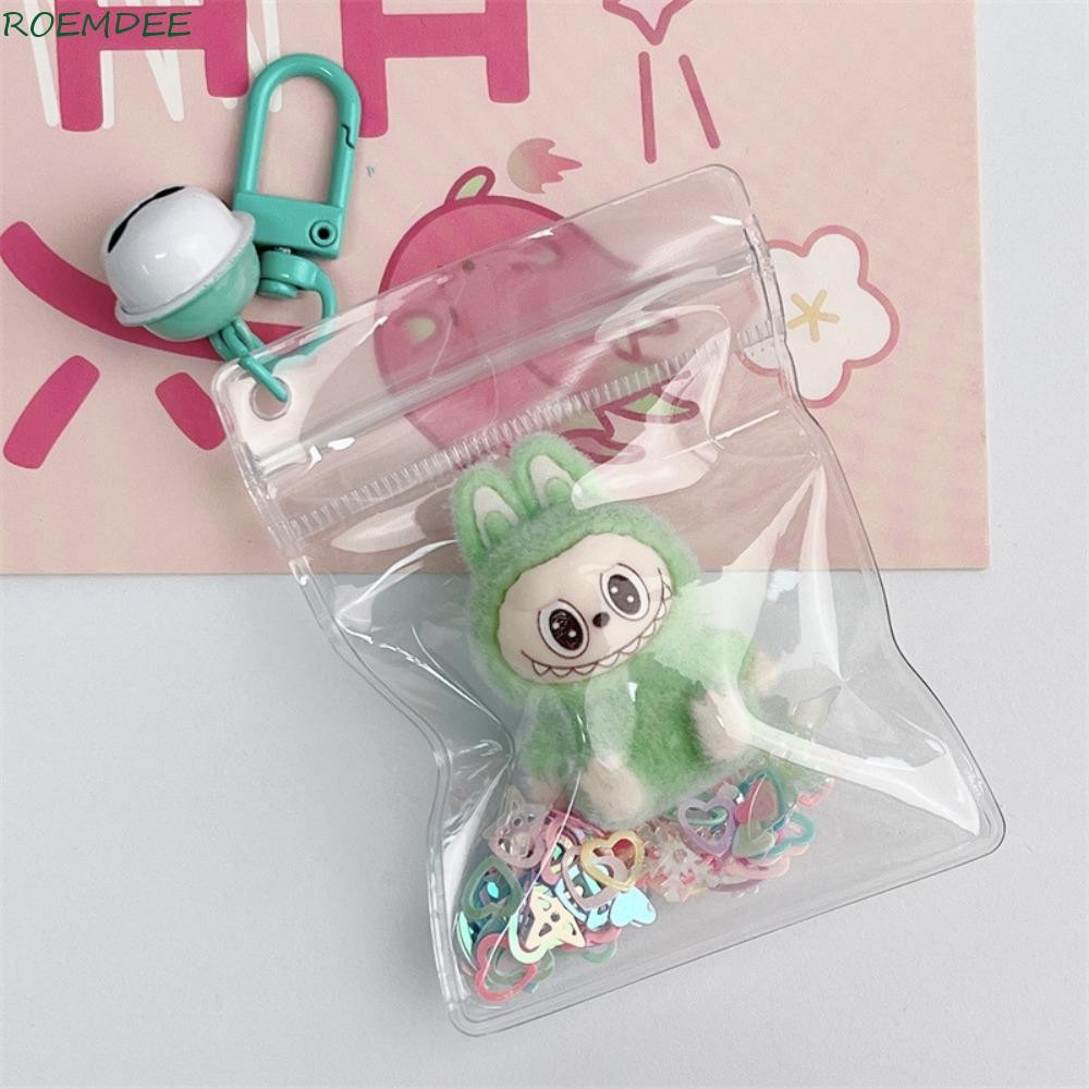 ROEMDEE Sit Down Labubu Pendant, Silica Gel Transparent Flocking Labubu ...