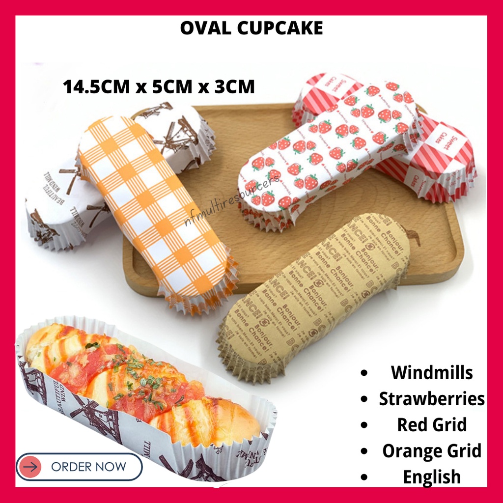 (100PCS) Oval Bread Coated Boat Shape Paper Cupcake Bread Bun Pizza ...