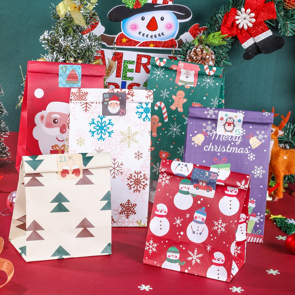 Christmas Kraft Paper Gift Bag Adhesive Sealing Sticker Snowman ...