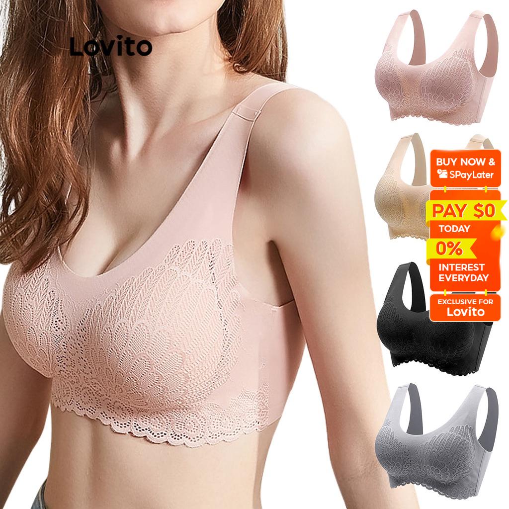 Lovito Casual Plain Wireless 2Pcs Bras Set with Removable Pads