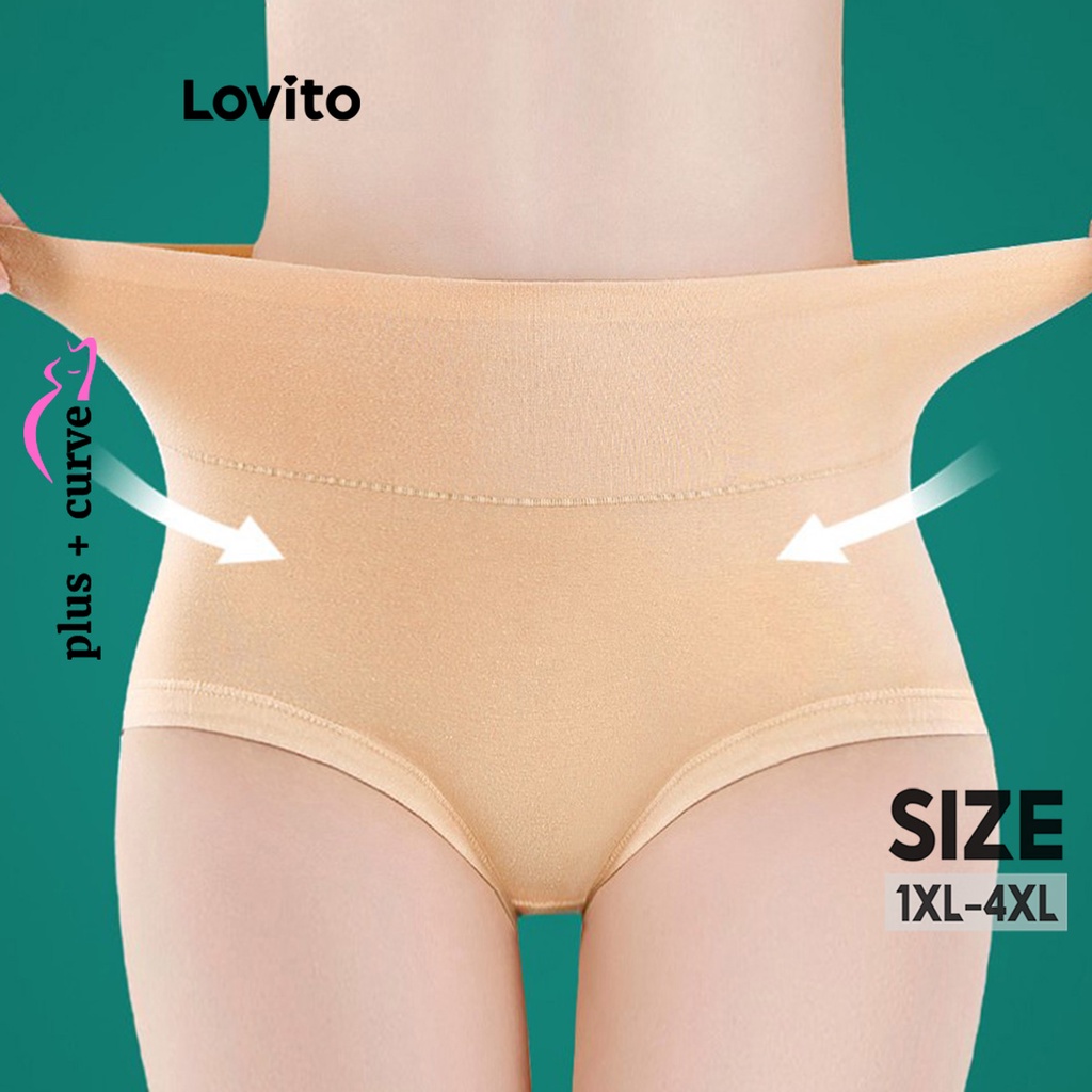 Lovito Plus Size Curve Casual Plain Basic Panties For Women Lne29235 Apricot Red Blue Shopee