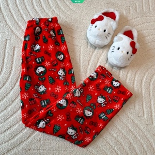 Hello Kitty Christmas Eve Coral Fleece Pajama Pants Soft Trousers Home  Trousers