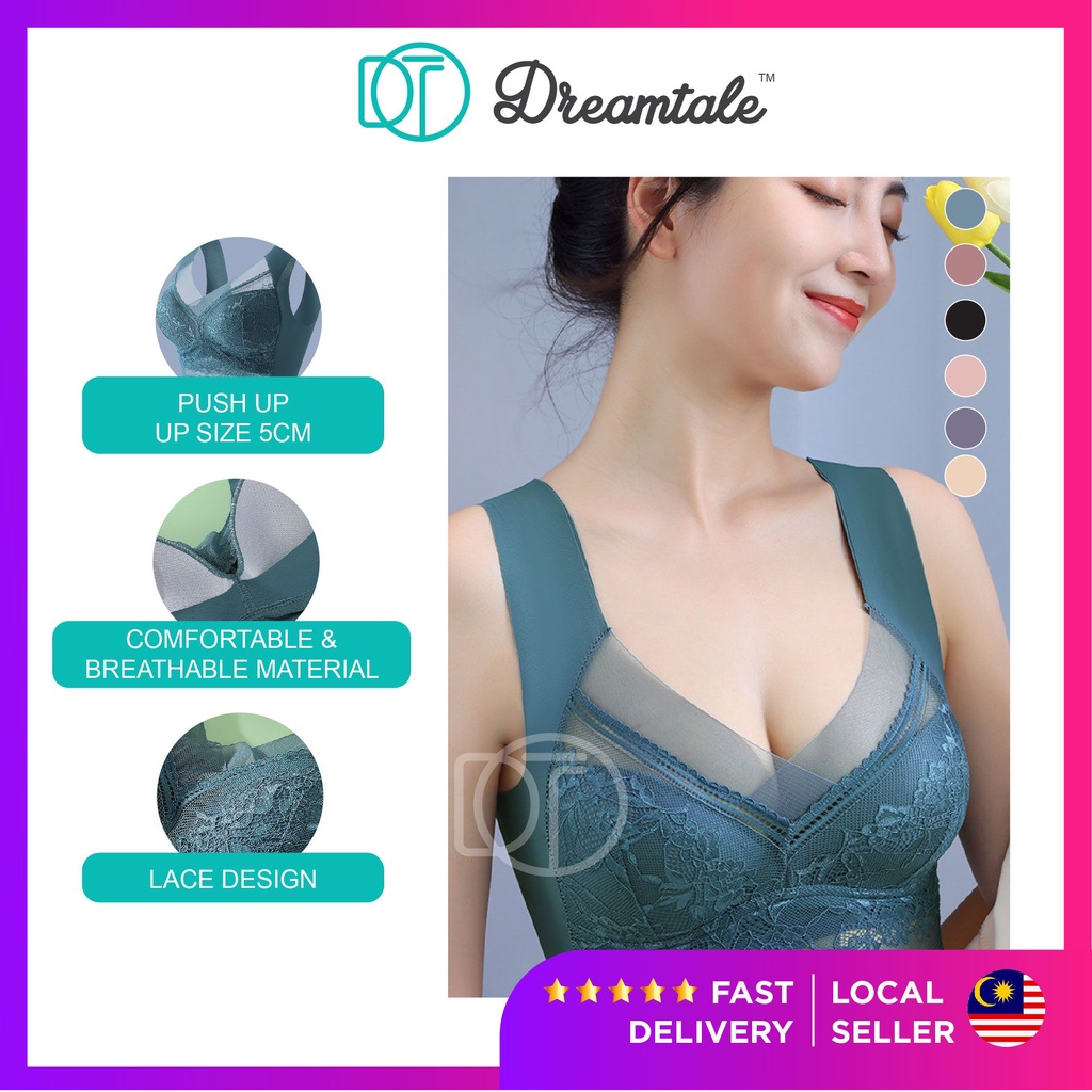 Dreamtale Women Bra Lace Padded Bra Wireless Seamless Push Up Bra 3/4  Coverage Baju Dalam Wanita WCO236