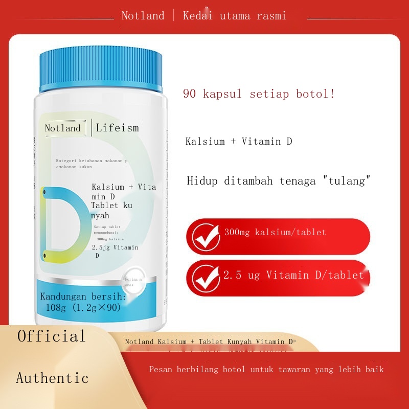 Notland kalsium vitamin D tablet kunyah 90 tablet/botol tablet kalsium ...