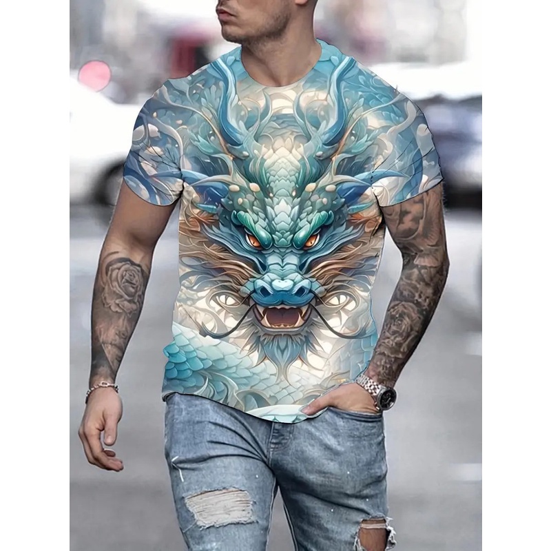 Men's short sleeve T-shirt 3d Dragon print large size short sleeve ...