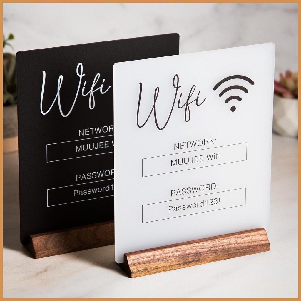 WiFi Password Sign WiFi Board with Wooden Base for Guest Room WiFi Sign ...