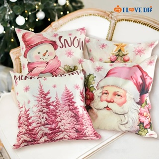 4pcs Christmas Pillow Cover Set, 18x18 Inches, Pink Santa Claus Cartoon  Reindeer Letter Decor, Gift, Home Decor For Sofa, Farmhouse, Bedroom, Pillow  Insert Not Included