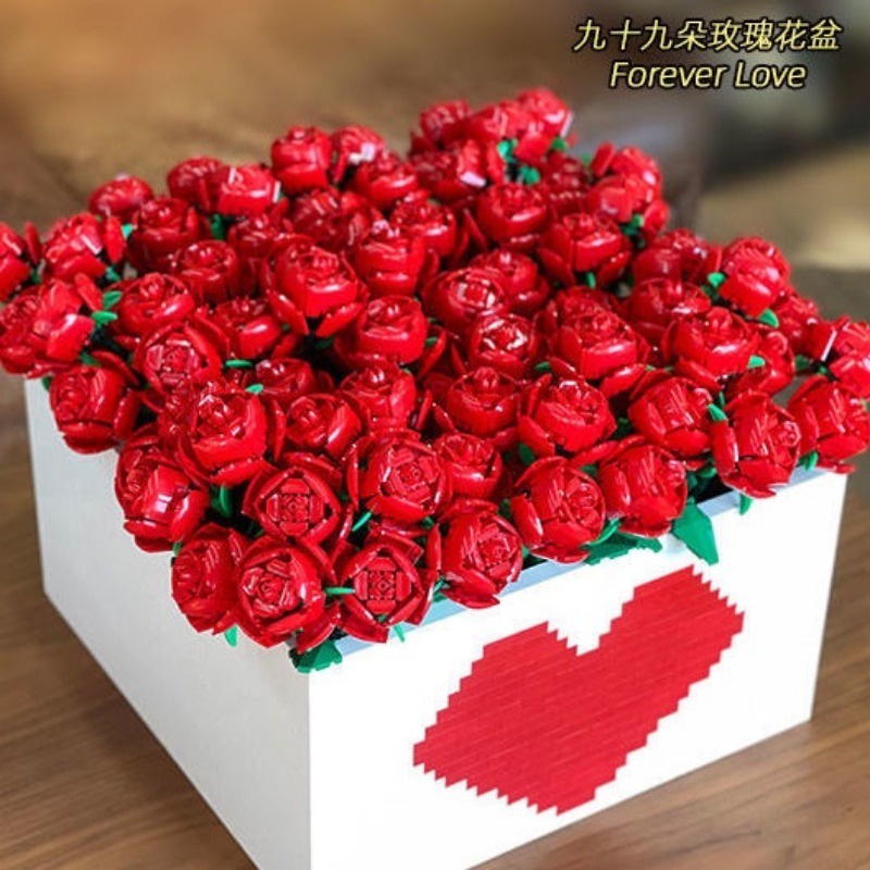 Building Block Bouquet 3D Model Toy Valentine Day Rose Flower Propose Romantic Kit Assembly