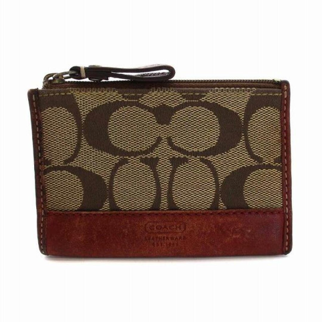 Coach Coach Coin Case Coin Purse Signature Canvas Leather Brown Direct ...