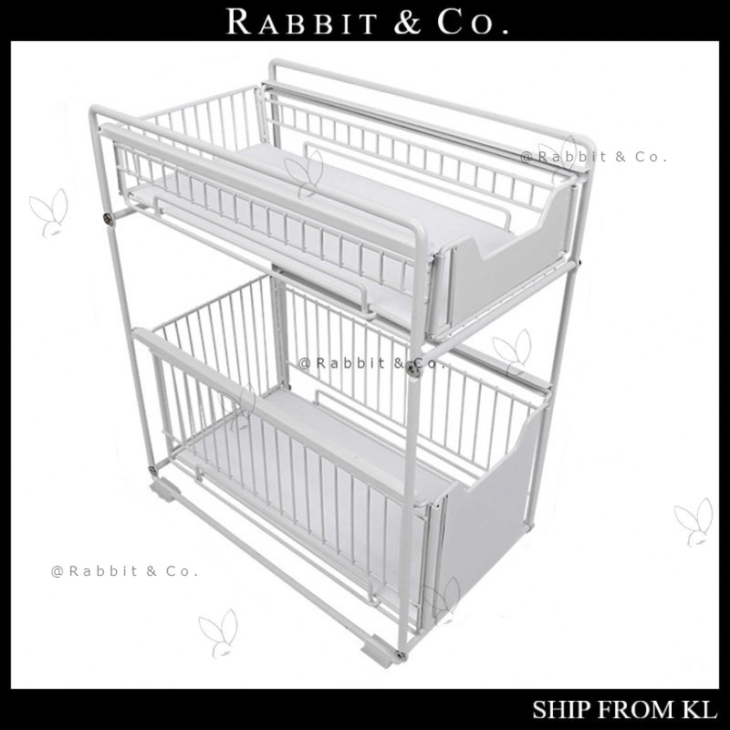 R&C 2 Layer Kitchen Storage Rack Push-Pull Telescopic Cabinets Multi ...