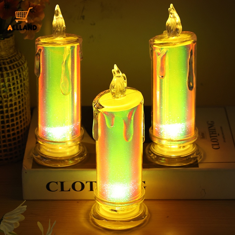 Romantic LED Colorful Glowing Crystal Candle Light Portable Battery