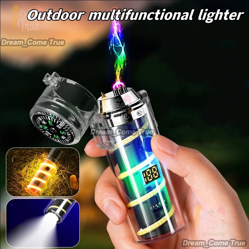 Mini Transparent Shell Multifunctional Flashlight Dual Arc Lighter Type ...