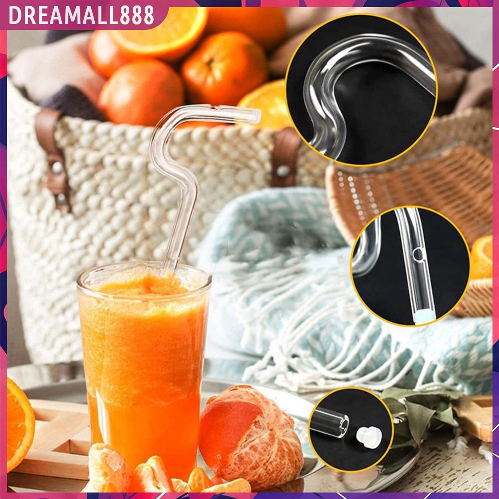 Dreamall888 Glass Drinking Straw Flute Style Design No Wrinkle Straws with Cleaning Brush Curved