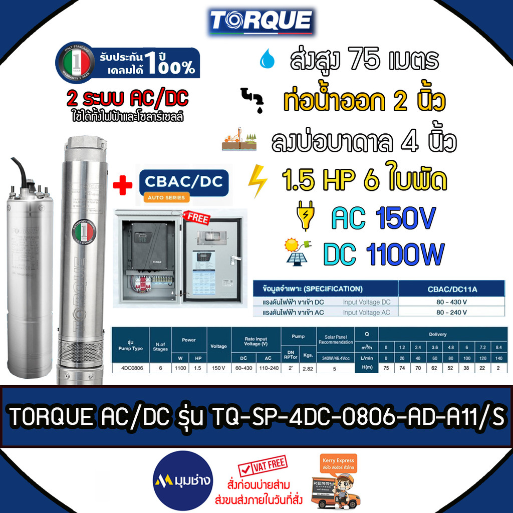 TORQUE AC/DC Submersible Pump Model 4DC-0806-Ad-A11/S Output Hose Size ...