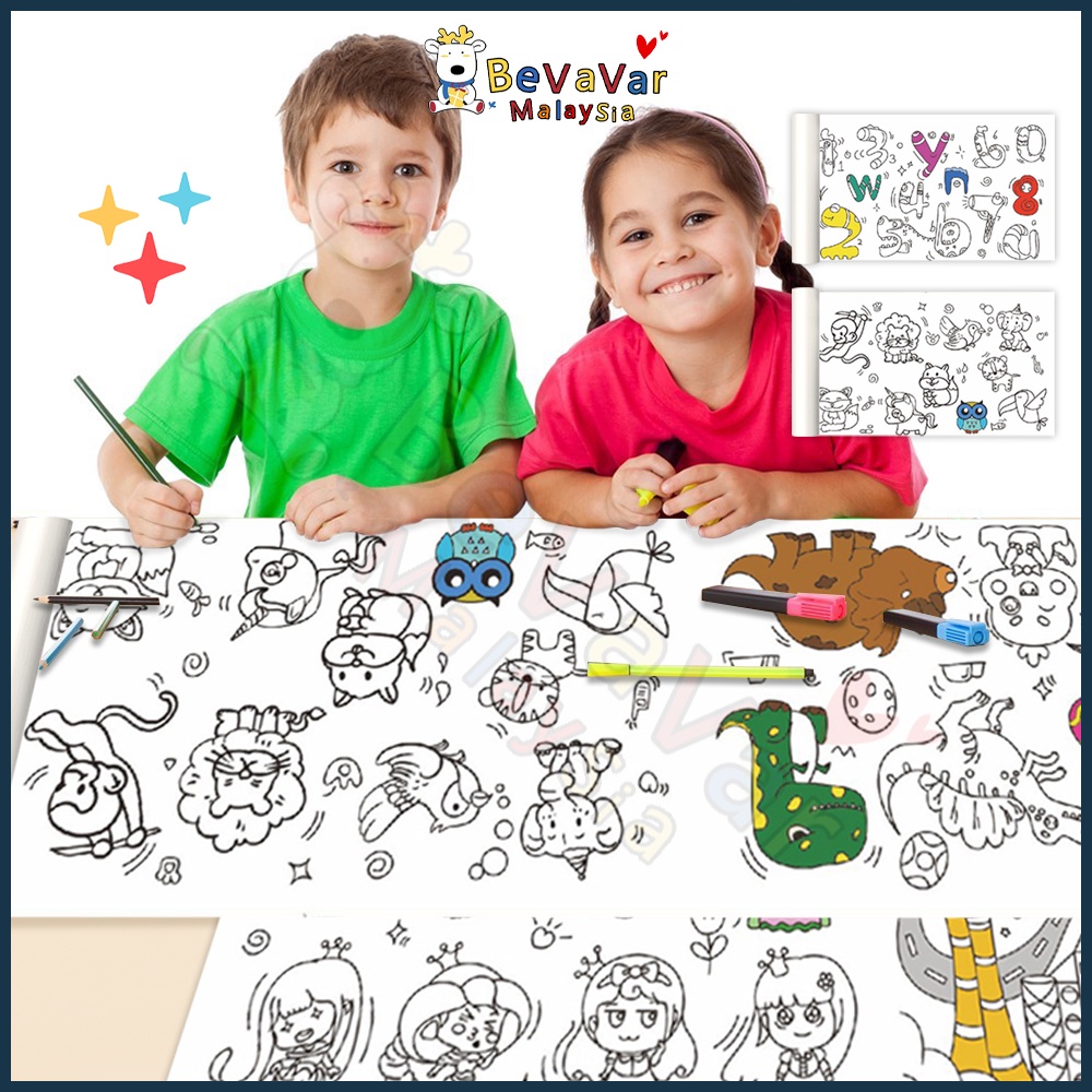 Bevavar 3M Children Graffiti Scroll Kids Drawing Roll Crafts Art ...