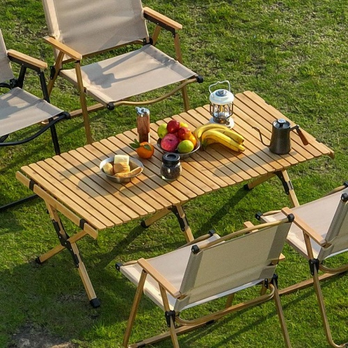 Camping table best sale with chairs attached