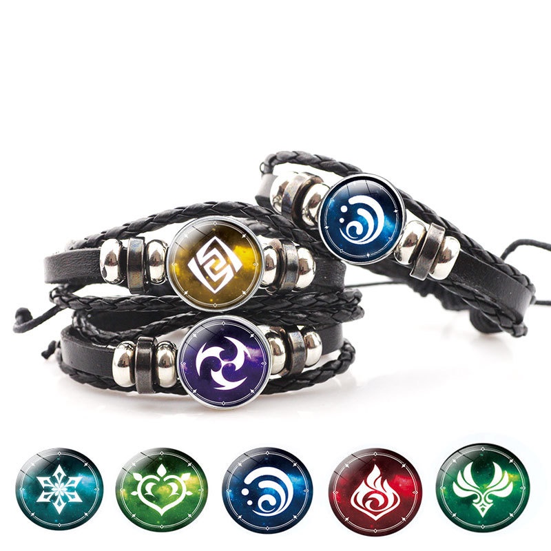 [DoubleU] Genshin Impact Peripheral Time Gem Black Leather Bracelet