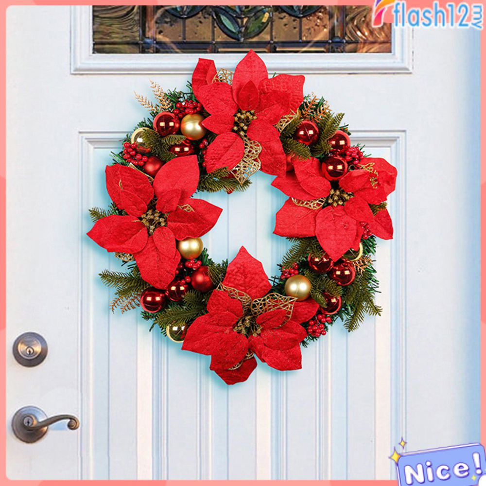 2023 New Creative Christmas Wreath Red Large Flower Wreath Festive Rattan Window Ornaments