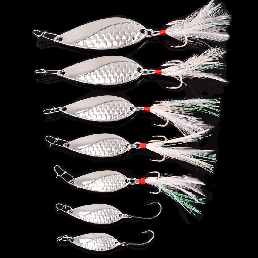 2.5g-20g Fishing Lures with Feather Treble Hooks Fishing Rotating Spoon for  Saltwater Freshwater 