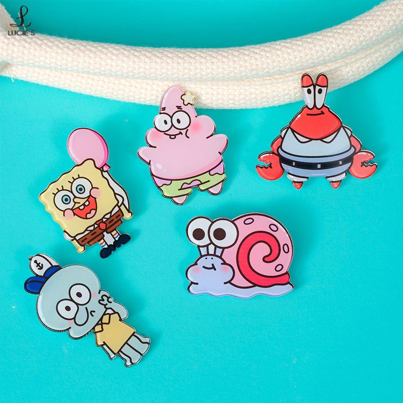 【Malaysia stock】 Ins Cute Cartoon Medal SpongeBob Breast Pin Acrylic ...