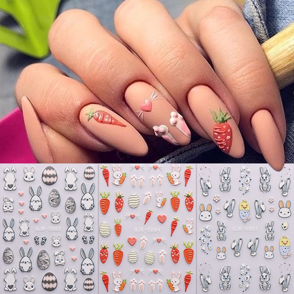 HAMA NAIL 5D Embossed Nail Art Stickers Wholesale Cartoon Bunny Easter