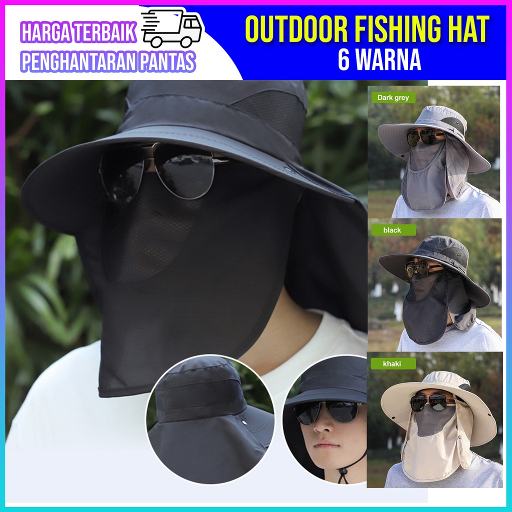 Wide Brim Bucket Hat with Face Mask and Neck Flap