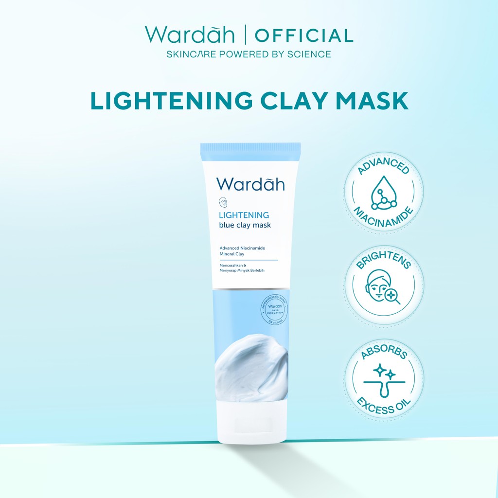 Wardah Lightening Blue Clay Mask 50 g - Advanced Niacinamide and Kaolin ...